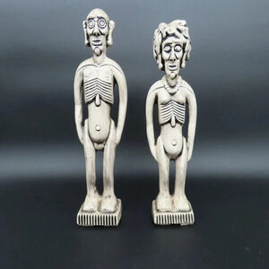 Vintage Weirdo Zombie Man Woman Voodoo Ceramic Pair